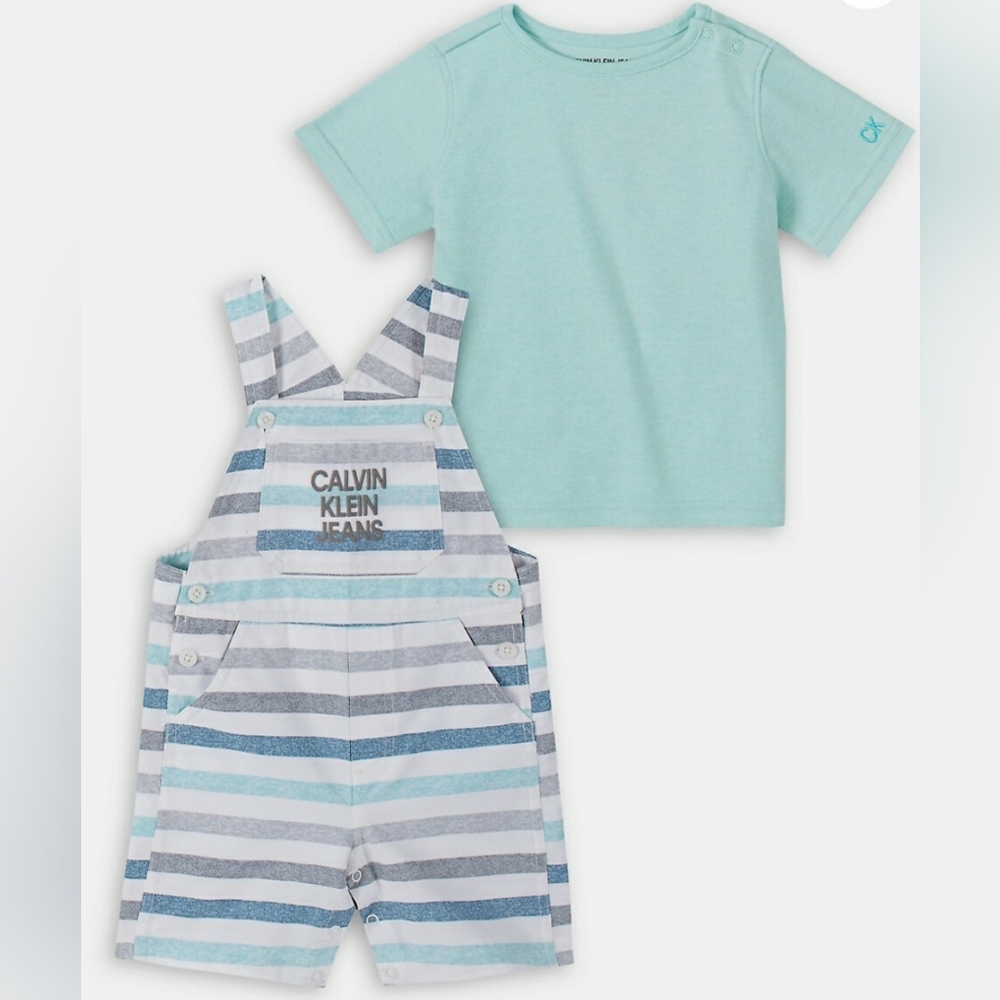 Calvin Klein Jeans 2-Piece T-Shirt and Stripe Canvas Shortalls Set